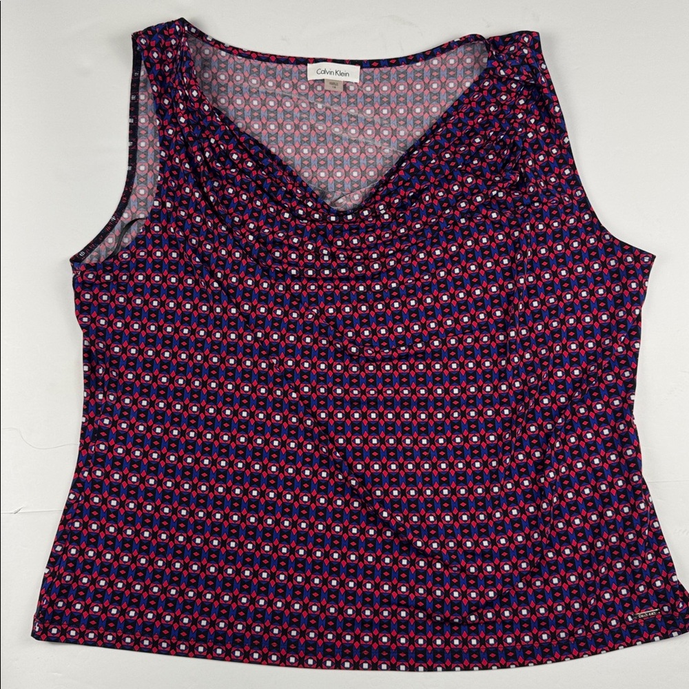 Calvin Klein Women's sleeveless Patterned blouse - Red and Blue